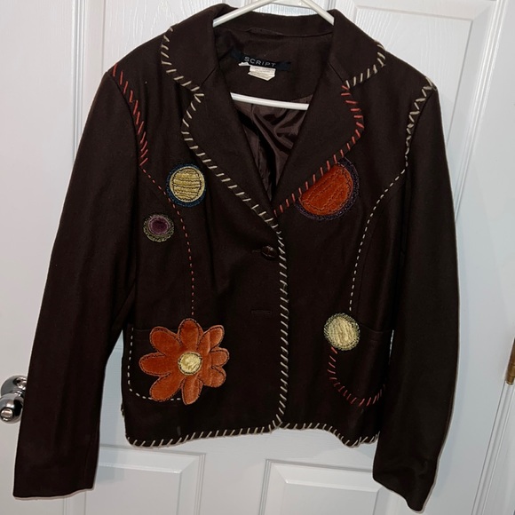 Vintage Script Embroidery Womens Jacket Size 16 - Picture 1 of 3